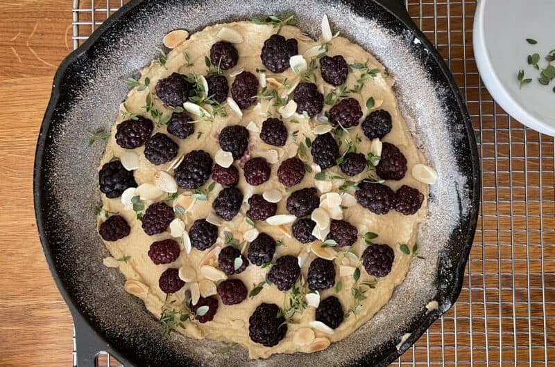 Summer Skillet Cake with Blackberries, Almonds, and Thyme