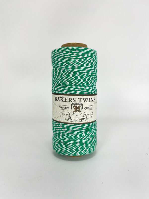 green and white bakers twine